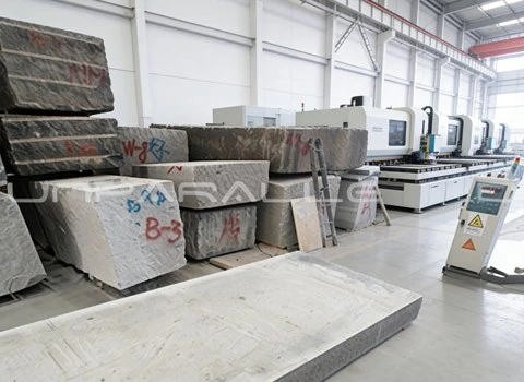 Granite blocks in the factory before machining