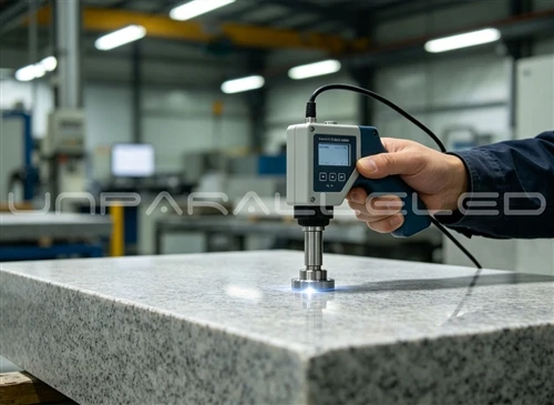 A portable roughness tester checking the surface of a UNPARALLELED precision granite plate