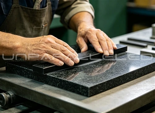 news-1-1 A UNPARALLELED craftsman lapping a granite straight edge against a surface plate for precision metrology applications